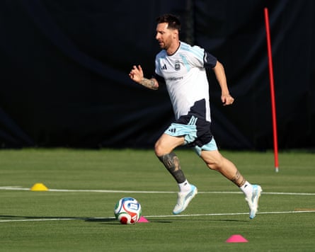 Lionel Messi during an Argentina World Cup training session in Kansas City