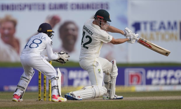 Cameron Green’s 77 was the highlight of day two for Australia on a chaotic day two of the first Test against Sri Lanka.