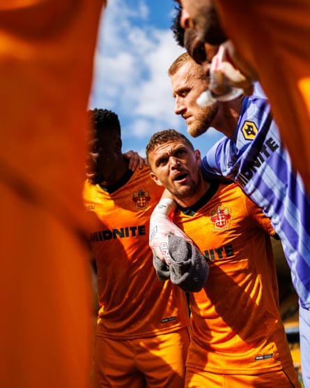 Kieran Trippier in a huddle with his new teammates during Wolves’ 3-0 friendly win against Racing Santander.