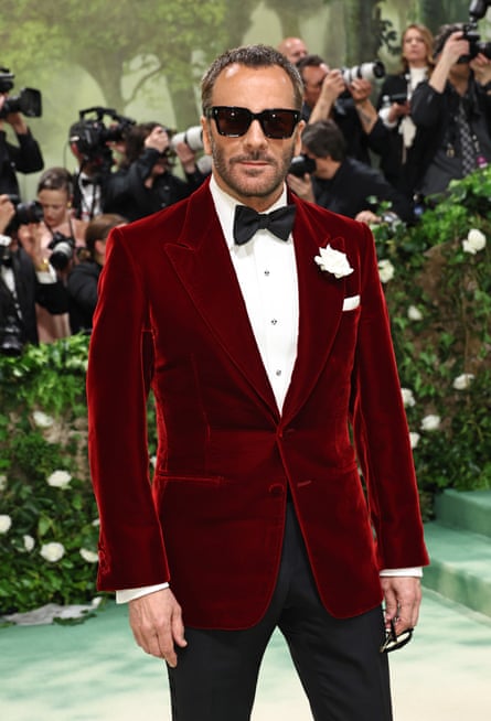 Tom Ford in a crimson velvet Saint Laurent jacket
