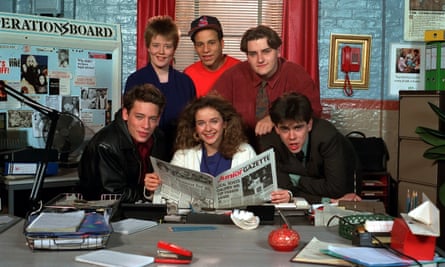 Dexter Fletcher (left) with the cast of TV’s Press Gang.