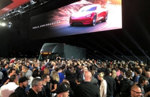 The presentation included the surprise reveal of a new Tesla sports car.