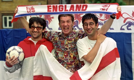 Ian Broudie from the Lightening Seeds (left to right) with Frank Skinner and David Baddiel ahead of France 98, the second outing for Three Lions.