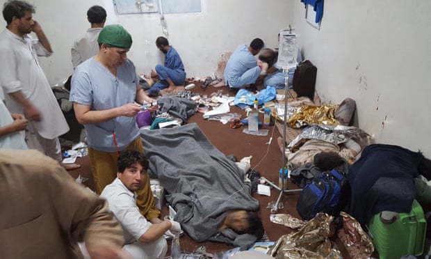 Medical personnel treat wounded colleagues and patients in the MSF hospital in Kunduz on 3 October in the aftermath of the airstrike.