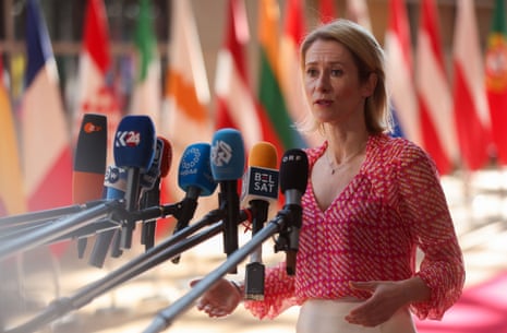 EU High Representative for Foreign Affairs and Security Policy, Kaja Kallas, speaks to the press at the European Foreign Affairs and Defence Ministers Council in Brussels.