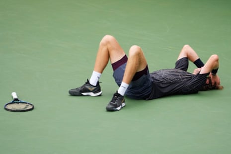 Andrey Rublev reacts to victory.