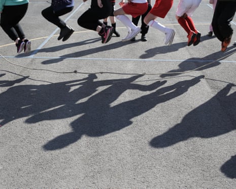 School children playing in warm weather