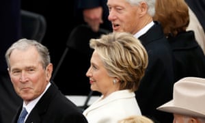 Hillary Clinton, Bill Clinton and George W Bush at the inauguration ceremonies.