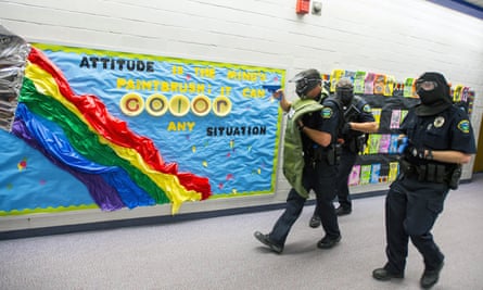 Police conduct an Active Shooter Response Training exercise at a middle school in Fountain, Colorado.