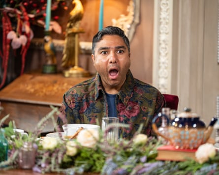 His jaw drops in surprise at the castle breakfast table