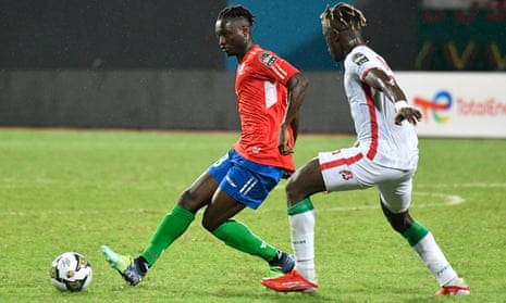 Ebrima Darboe attacks for Gambia during the Africa Cup of Nations