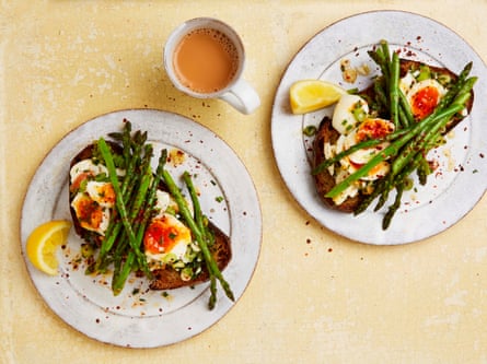 Yotam Ottolenghi’s 15 minute buttered eggs and asparagus on toast.