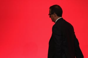 Owen Smith leaves the stage after Jeremy Corbyn MP was declared winner of the leadership contest.