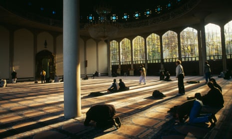 Muslims at prayer inside the mosque in Regent’s Park, London.