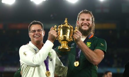 Rassie Erasmus and RG Snyman with the Webb Ellis Cup