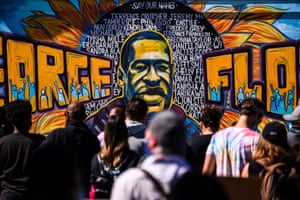 Protestors gathered near the makeshift memorial in honour of George Floyd in Minneapolis.
