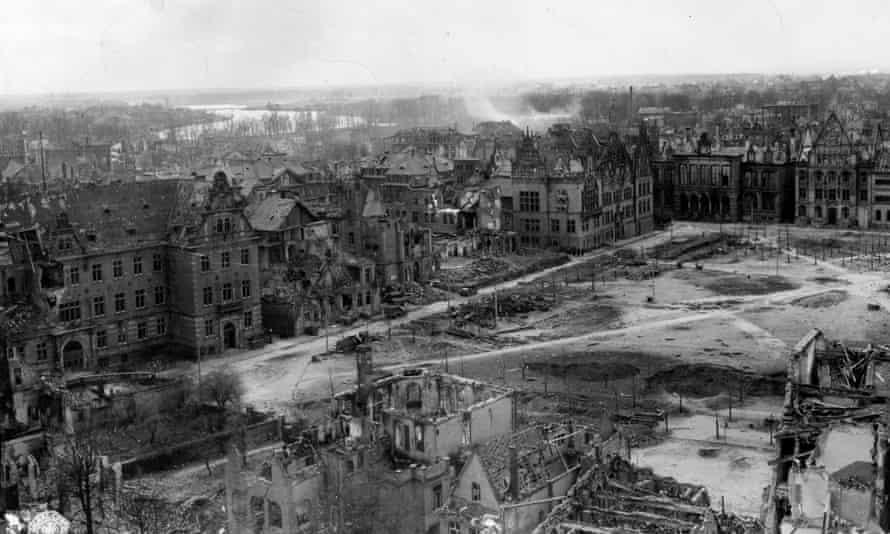 Destruction from Allied bombing in Munster, Germany, April 1945