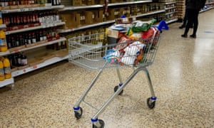 A trolley of groceries is seen in the supermarket.