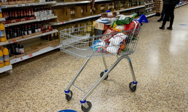A trolley of groceries in the supermarket, where food prices are risng.