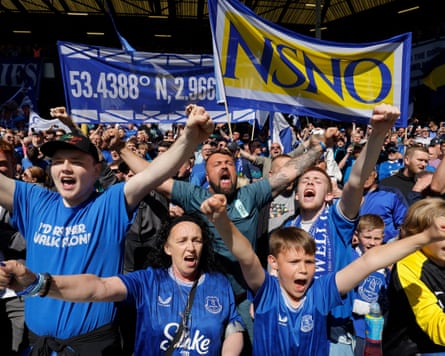 Everton fans in the lower Gwladys Street end show their support in the match against Ipswich.