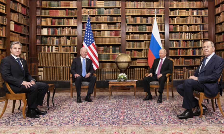 From left: Antony Blinken, Joe Biden, Vladimir Putin and Sergei Lavrov at the US-Russia summit in Geneva in July.