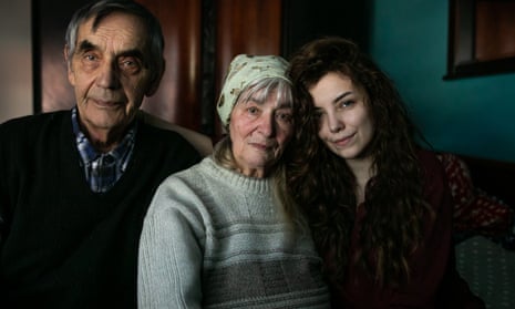 Katerina Shukh with her grandparents, Kateryna Nemenushyaya and Viktor Nemeenushiy, in Borzęcin Duży, Poland, last week Ukrainians in Poland.