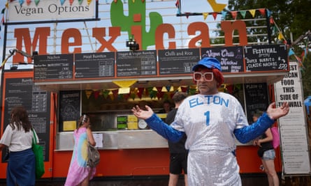 Rich Pelley at a Mexican food stall at Glastonbury