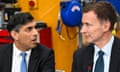 Jeremy Hunt (right) pictured with Rishi Sunak during a visit to a factory in Yorkshire earlier this week.