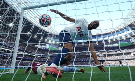 Lucas Moura celebrates Tottenham’s second and winning goal after Matt Targett put through his own net.