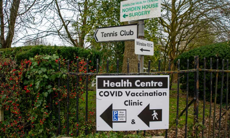 Sign for a vaccination centre in Buckinghamshire.