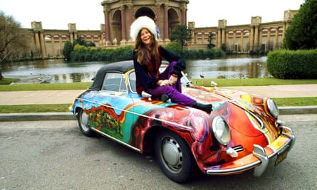 Janis Joplin with her psychedelicised Porsche 365 Cabriolet