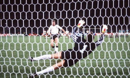 Chris Waddle watches his penalty sail over the bar at Italia 90.