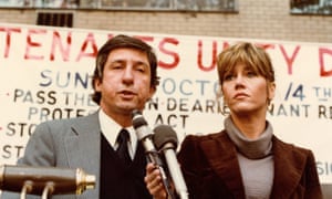 At a rally in New York in 1980 with her second husband, Tom Hayden.