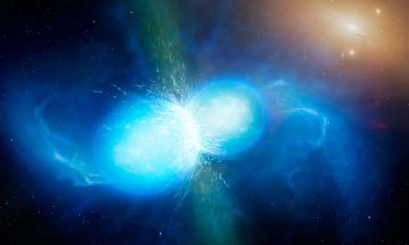 Artist's impression of two neutron stars colliding on Monday.