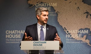 Argentinaâ€™s cabinet chief, Marcos Pena, speaks at Chatham House in London on Wednesday.