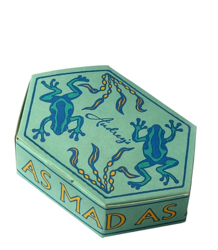 Green chocolate box with illustrations of frogs