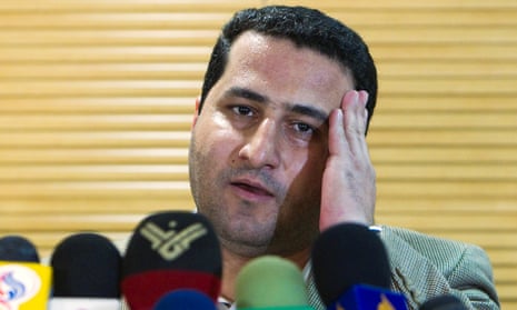 Shahram Amiri speaks to journalists after returning to Tehran in July 2010