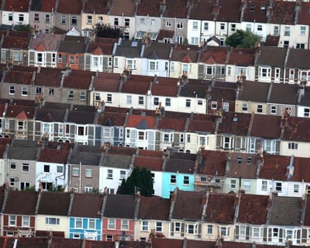 An aerial view of terraced streets