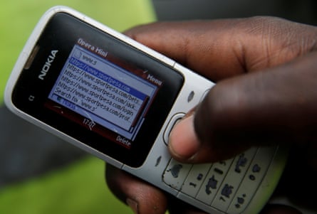 A gambler in Nairobi uses his phone to access SportPesa’s website.