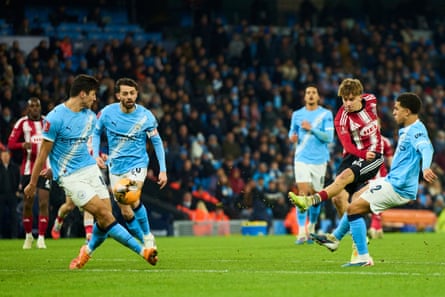 George Birch fires home a consolation goal for Exeter City