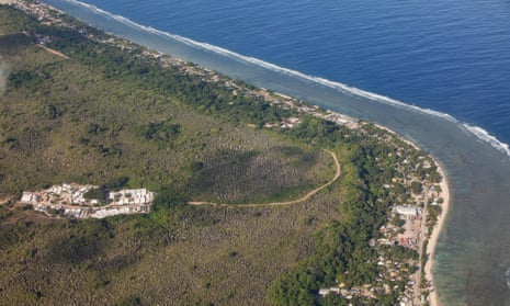 An aerial photo of Nauru processing centre situated near a coast