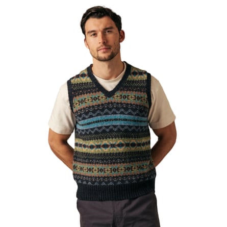 Eribe Brodie Rib Shetland Wool Fairisle Vest - Navy Gifford