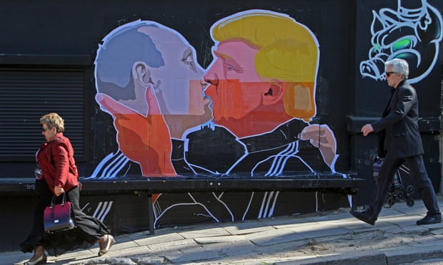 A mural in Vilnius depicting Donald Trump and Russian President Vladimir Putin.