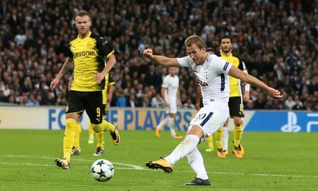 Harry Kane of Tottenham Hotspur scores his sides third goal.
