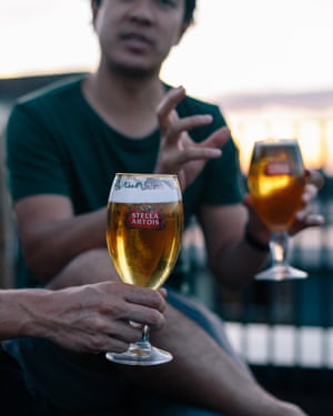 Wong and Honess enjoying Stella Artois