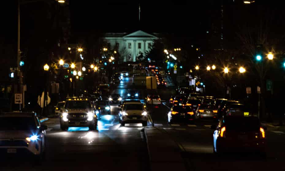 Traffic on 16th Street in Washington at night.
