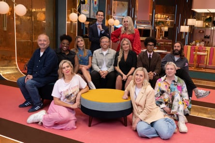 The cast of Last One Laughing line up on set.