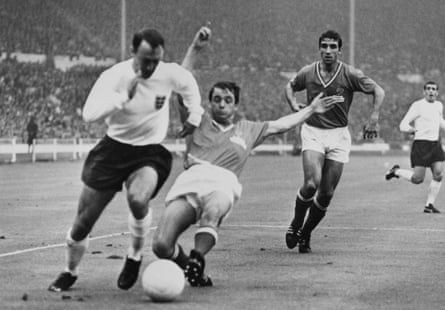 Jimmy Greaves, left, playing for England against France at Wembley Stadium during the 1966 World Cup.