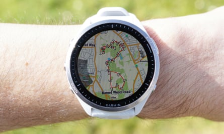 A route map displayed on the Garmin Forerunner 965.