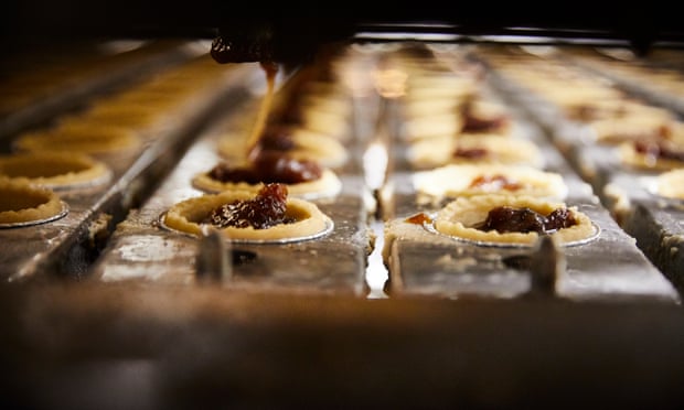 Pies being prepared at the factory.
